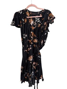 Uma & Leopold Black and Orange Floral Wrap Dress